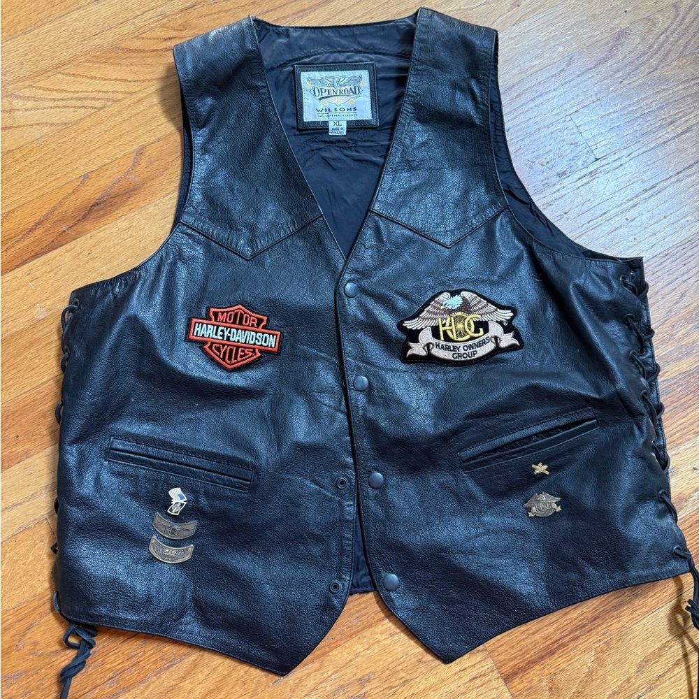 Harley-Davidson Black Leather Biker Vest EUC Sz L/XL